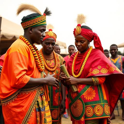 A group participating in a traditional Ugandan ceremony, adorned with cultural symbols.
