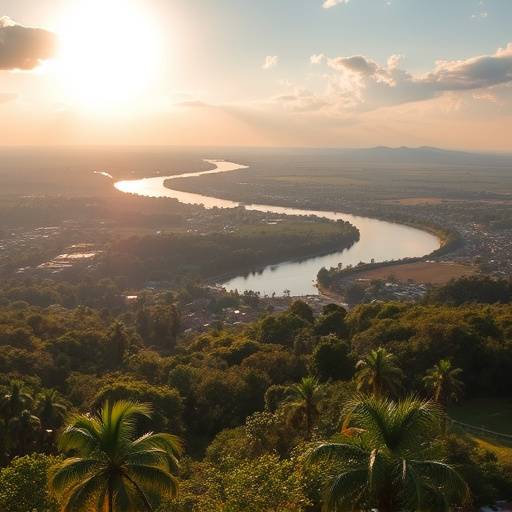 A view of Jinja, the adventure capital of Uganda, situated on the banks of the Nile River.