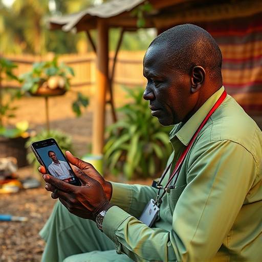David Okello, CEO of AfriTech Solutions, demonstrating the telemedicine platform to a rural community health worker