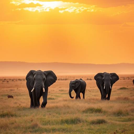 Elephants grazing on the savannah plains of Queen Elizabeth National Park.