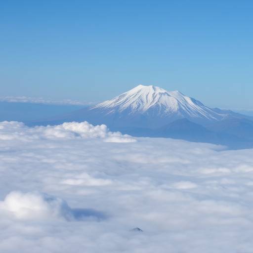 Snow-capped peaks of the Rwenzori Mountains rising above the clouds.